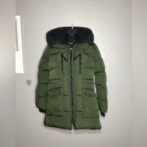 Guess Los Ángeles Coat Women’s Green Military Full Zip Jacket Hooded Sz XS